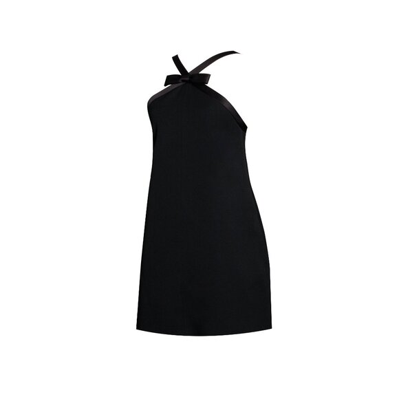 Caitlin Black Satin Trim Mini Dress with Bow - Picture 14 of 16